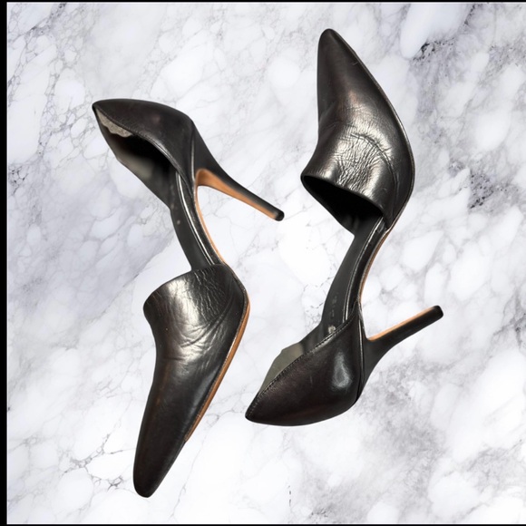 Vince Black Leather d’Orsay Pointed Toe Pumps Made in Italy Size 6 - Picture 4 of 6